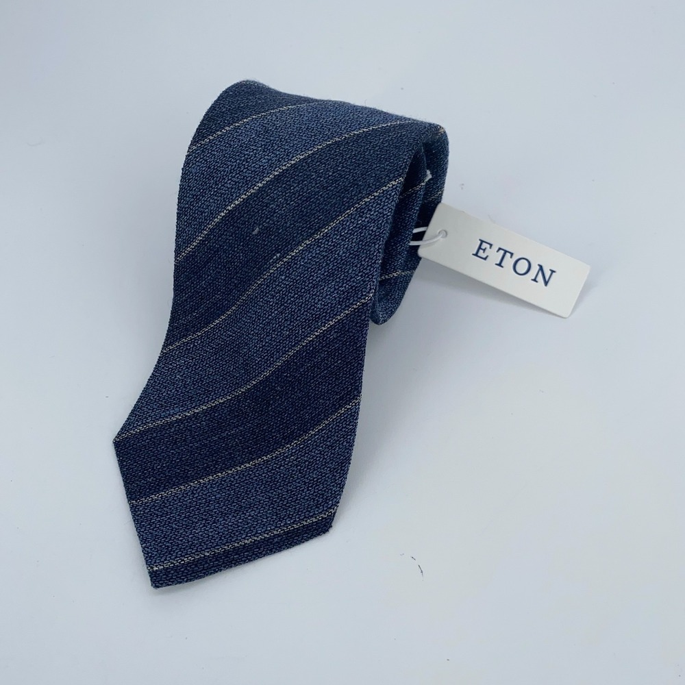Eton Tie Mens One‎ Size Navy Blue Striped Classic Luxury Necktie Italy Made NWT